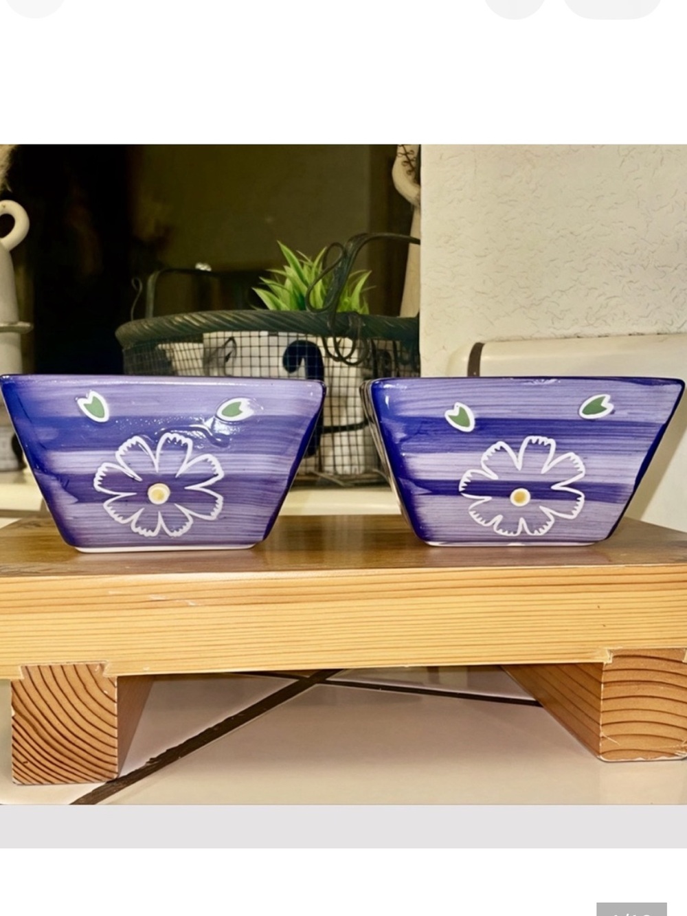 2 purple with white Floral Ceramic Trinket Dishes from Hobby Lobby